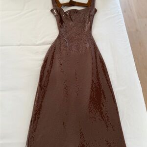Meshki Shimmering Brown Midi Dress